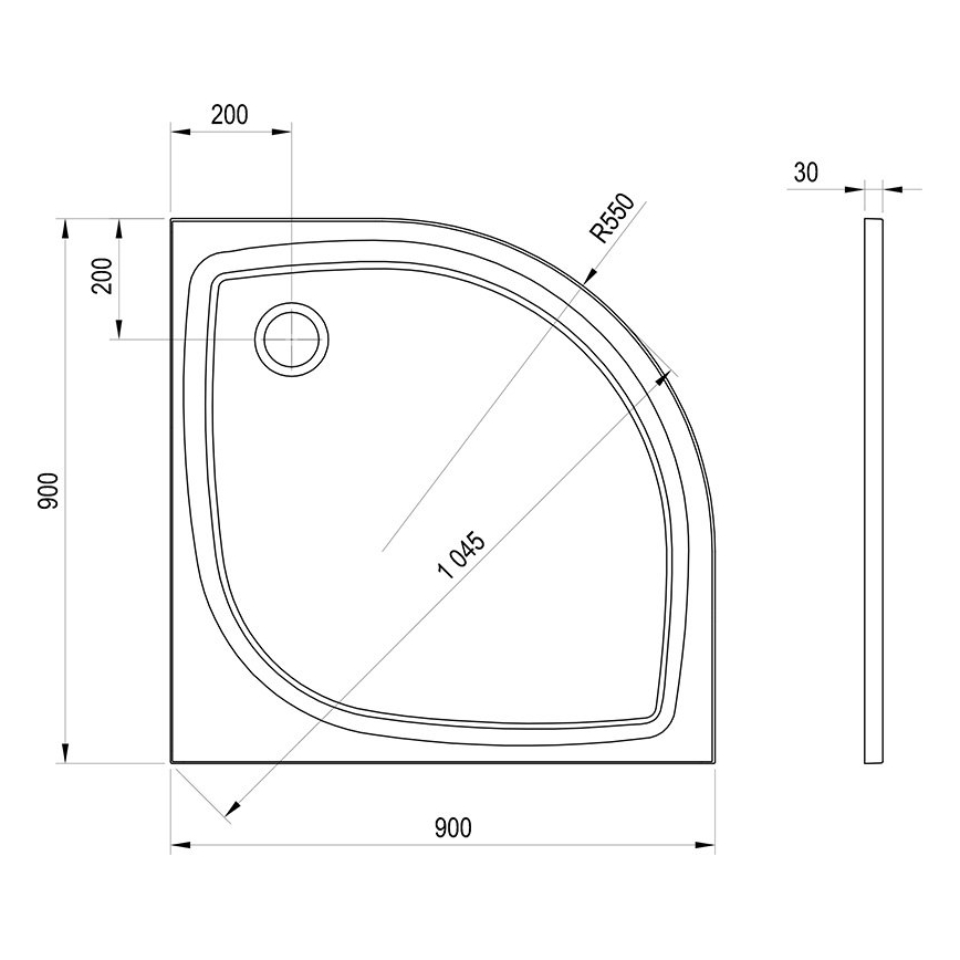 Ravak XA237711010B - Viertelkreis-Duschwanne ELIPSO 90 x 90 cm, weiß