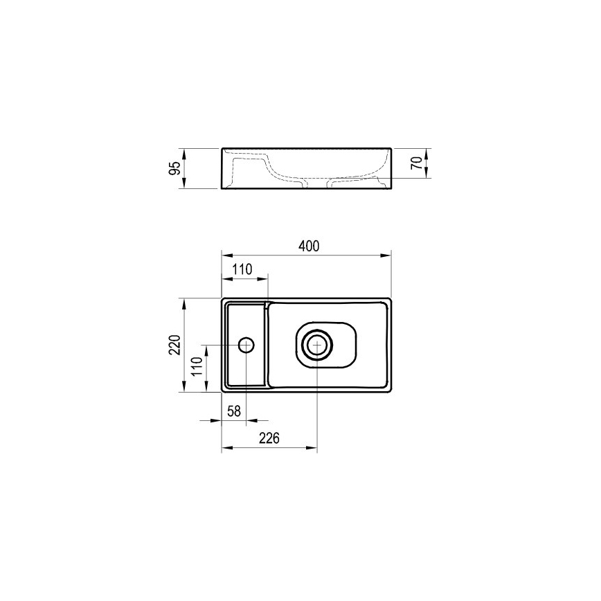 Ravak XJX01240000 - Aufsatzwaschbecken VEDA SLIM 40x22 cm Keramik/weiß