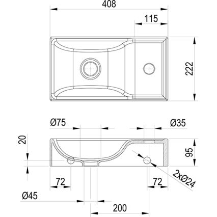 Ravak XJXL1240000 - Wandwaschbecken VEDA 40,8x22,2 cm Keramik/weiß