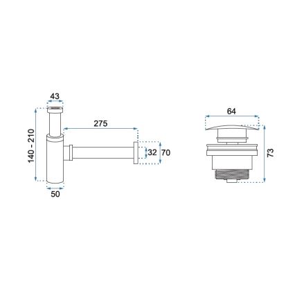 REA-A5693 - Waschbecken-Siphon mit Click-Clack-Ablauf Ø 6,4 cm, glänzender Chrom