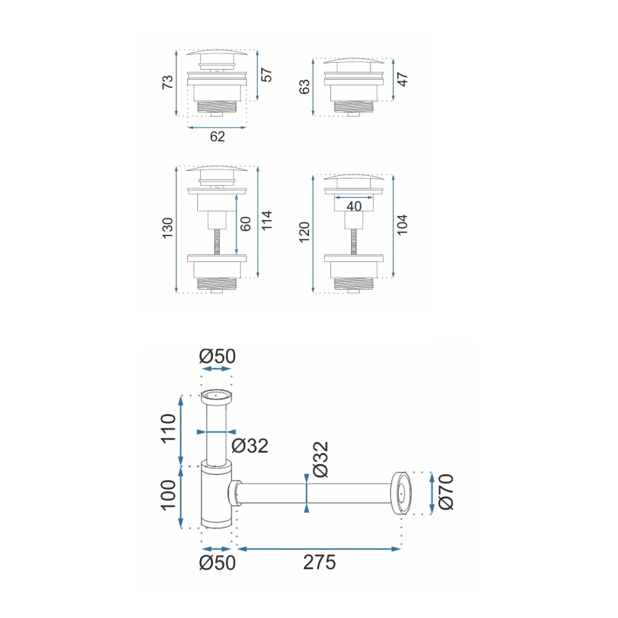 REA-A8541 - Waschbecken-Siphon mit Click-Clack-Ablauf, Ø 6,4 cm, Roségold