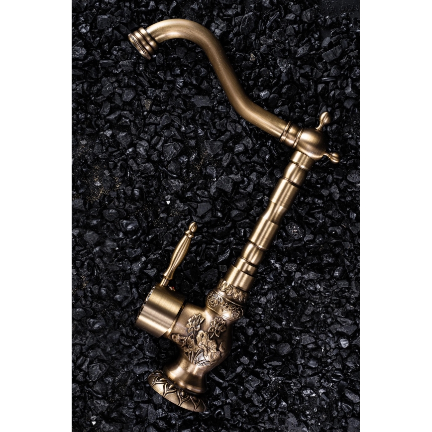 REA-B2500 - Waschtischarmatur VENICE RETRO 32 cm, gebürstetes Gold