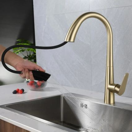 REA-B5312 - Spültischarmatur ROSS mit ausziehbarer Brause, 43 cm, gebürstetes Gold