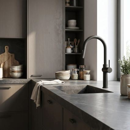 REA-B7200 - Küchenarmatur FRESH mit ausziehbarer Spülbrause, 45 cm, schwarz