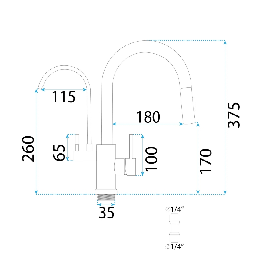REA-B7564 - Spültischarmatur mit ausziehbarer Handbrause und ECO FRESH-Filterfunktion, 37,5 cm, Nickel