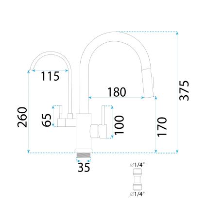 REA-B7596 - Spültischarmatur mit ausziehbarer Brause und ECO FRESH-Filterfunktion, 37,5 cm, gebürstetes Gold