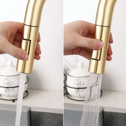 REA-B8989 - Spültischarmatur mit ausziehbarem Brausekopf und ECO FRESH-Filtration, 37,5 cm, gold