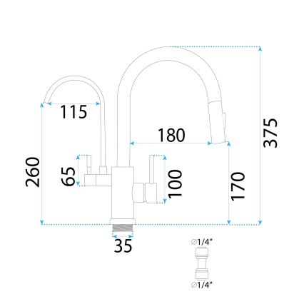 REA-B8989 - Spültischarmatur mit ausziehbarem Brausekopf und ECO FRESH-Filtration, 37,5 cm, gold