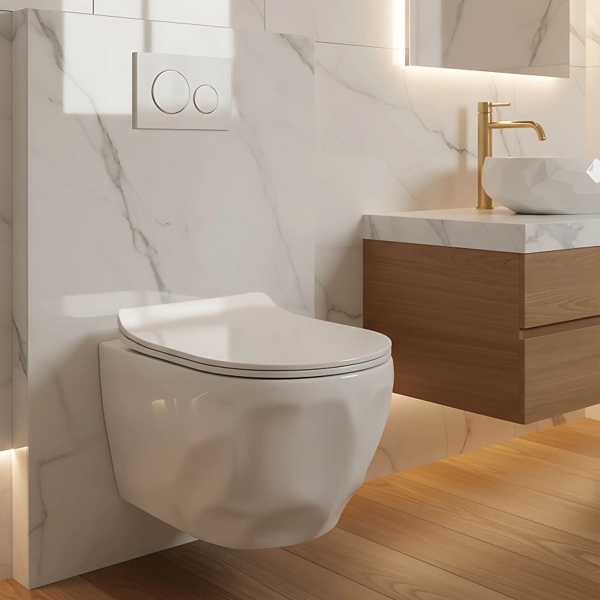 REA-C1652 - Wandhängendes WC mit WC-Sitz GUSTAVO RIMLESS Keramik/weiß