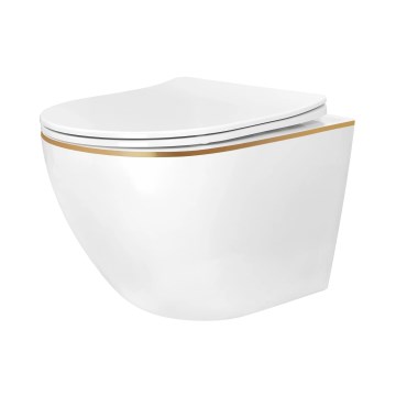REA-C6806 - Wand-WC mit WC-Sitz CARLO MINI TORNADO RIMLESS Keramik/weiß/gold
