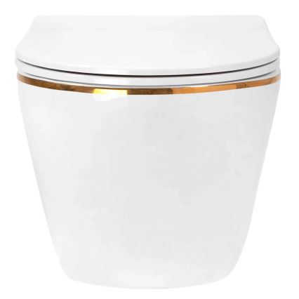 REA-C6806 - Wand-WC mit WC-Sitz CARLO MINI TORNADO RIMLESS Keramik/weiß/gold