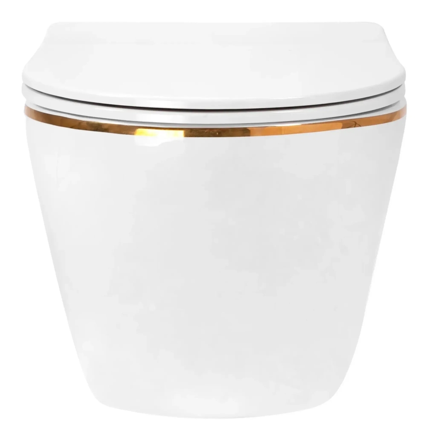 REA-C6806 - Wand-WC mit WC-Sitz CARLO MINI TORNADO RIMLESS Keramik/weiß/gold