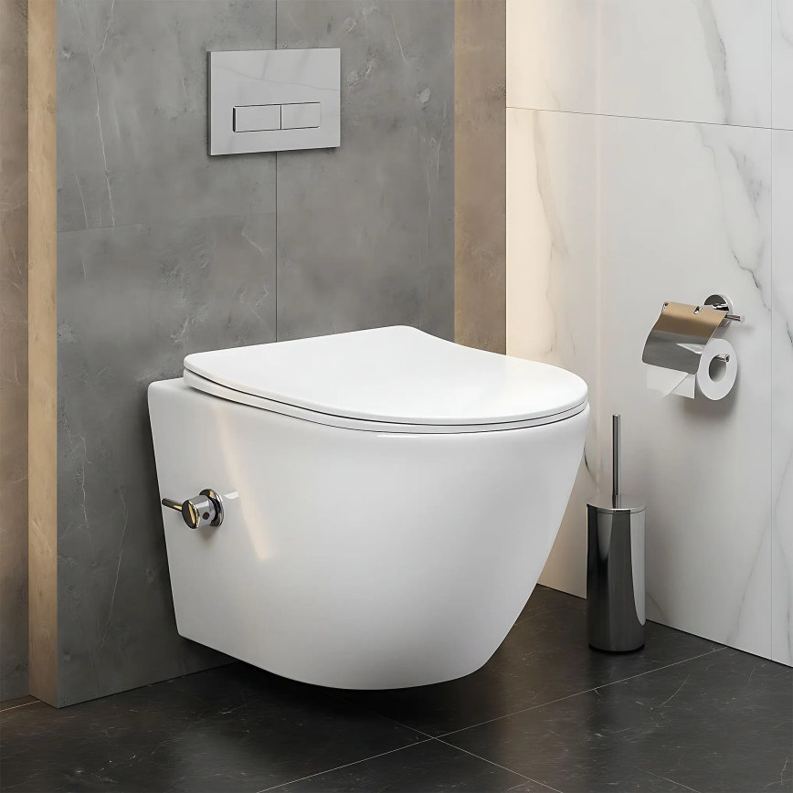 REA-C9701 - Wandhängendes WC mit Hand-Bidetbrause und WC-Sitz CARLO LUX Keramik/weiß