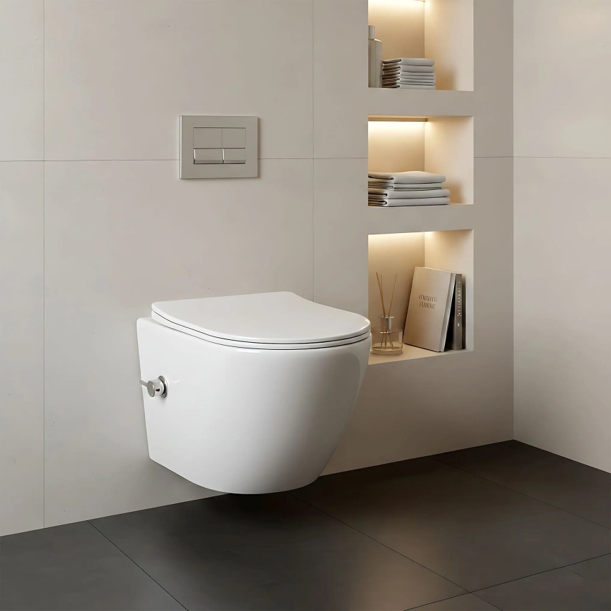 REA-C9701 - Wandhängendes WC mit Hand-Bidetbrause und WC-Sitz CARLO LUX Keramik/weiß