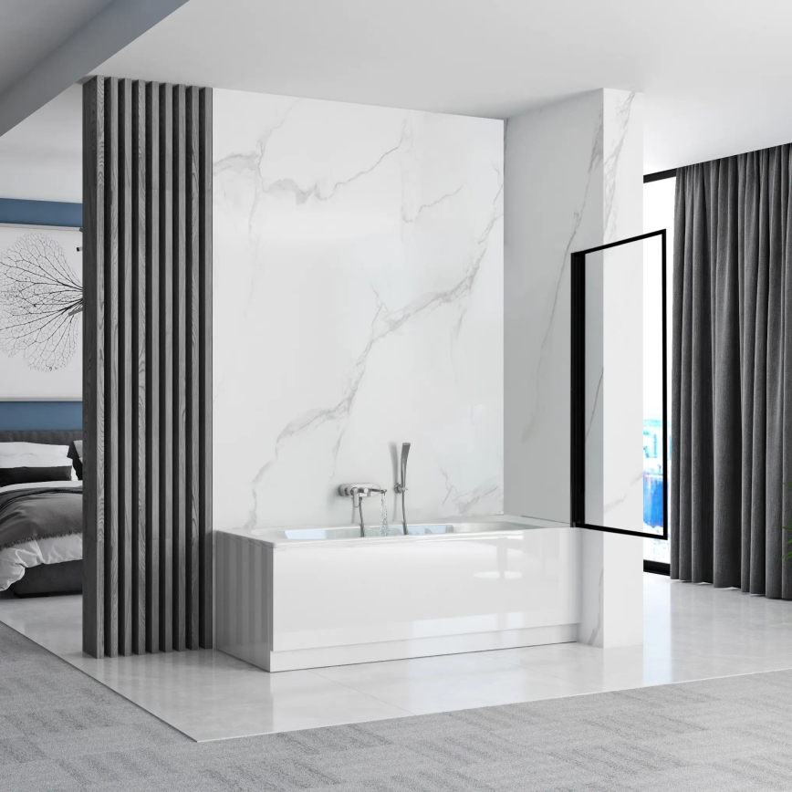 REA-K7632 - Schwenkbare Badewannenabtrennung LAGOS 140x70 cm schwarz/klarglas