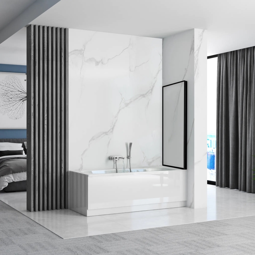 REA-K7632 - Schwenkbare Badewannenabtrennung LAGOS 140x70 cm schwarz/klarglas