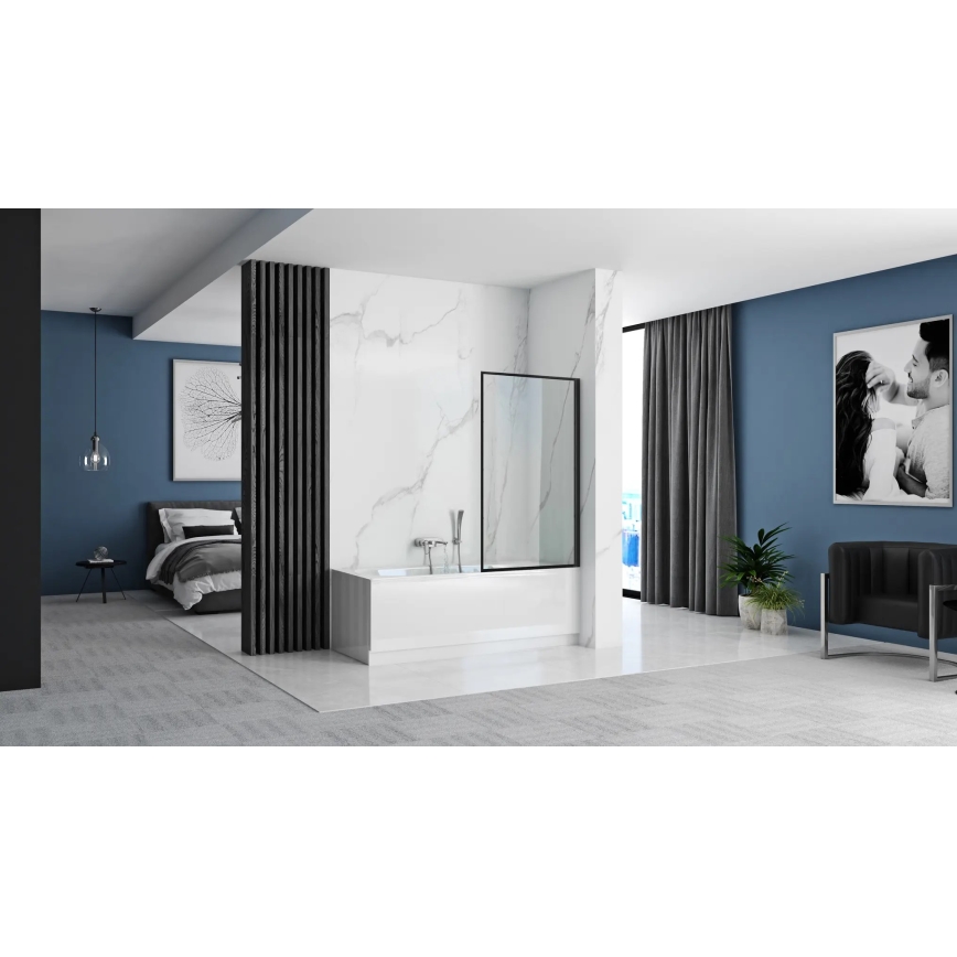 REA-K7633 - Bewegliche Badewannenabtrennung LAGOS 140x80 cm schwarz/transparent