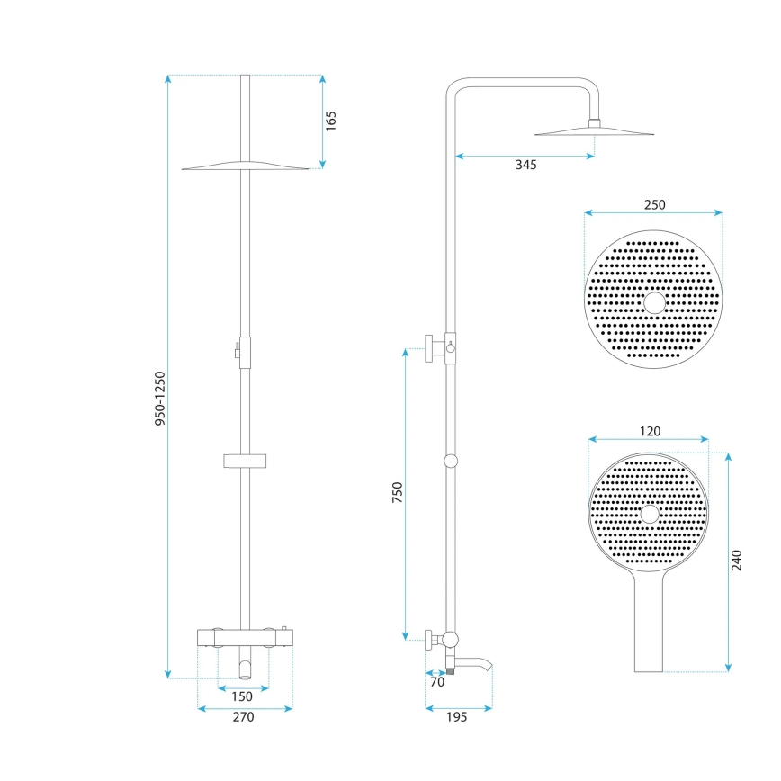 REA-P5961 - Duschgarnitur mit Thermostatarmatur LUNGO DIAMOND, hochglanzverchromt
