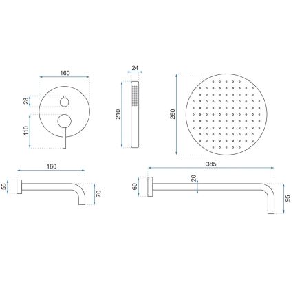REA-P6609 - Duschset mit Unterputz-Armatur LUNGO, gebürstetes Gold