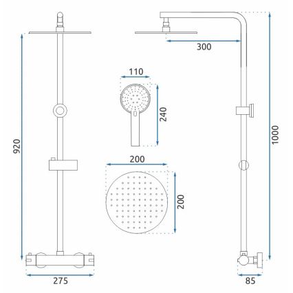 REA-P8804 - Duschgarnitur mit Thermostatarmatur BLISS matt schwarz