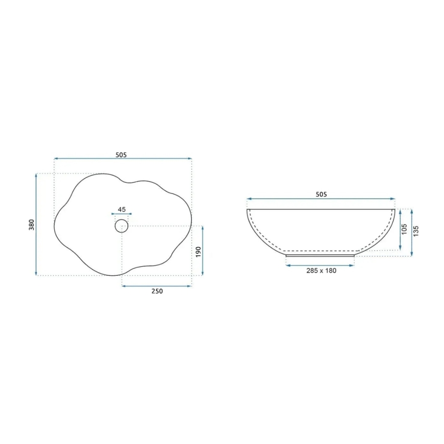 REA-U0265 - Aufsatzwaschbecken PEARL 38 x 50,5 cm, Keramik, glänzend weiß