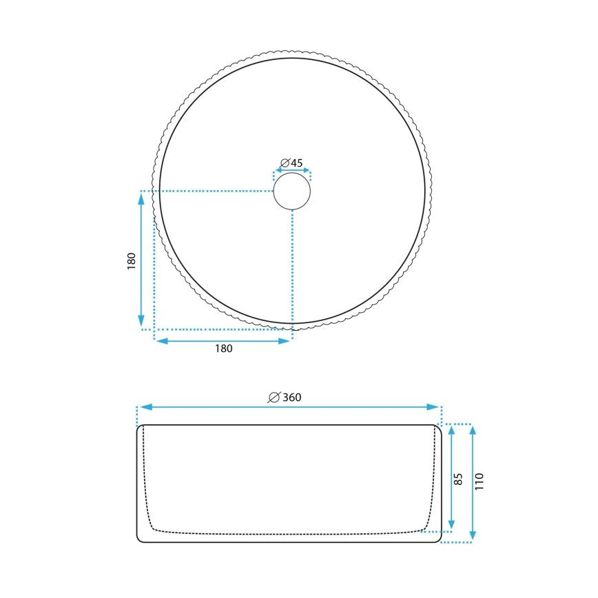 REA-U0601 - Aufsatzwaschbecken DELIA 36 cm, glänzend weiß/Steinoptik