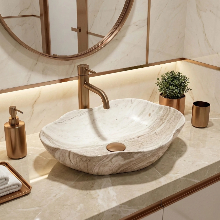 REA-U0618 - Aufsatzwaschbecken PEARL 38x50,5 cm Keramik/beige/Steinoptik