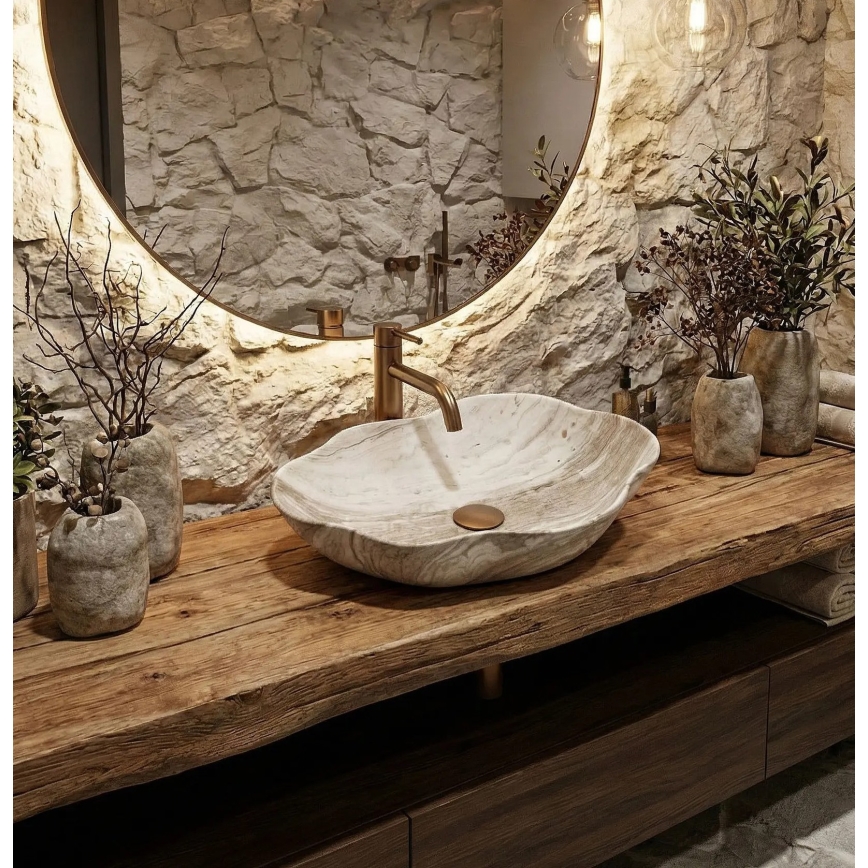 REA-U0618 - Aufsatzwaschbecken PEARL 38x50,5 cm Keramik/beige/Steinoptik
