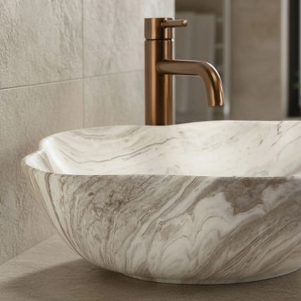 REA-U0618 - Aufsatzwaschbecken PEARL 38x50,5 cm Keramik/beige/Steinoptik