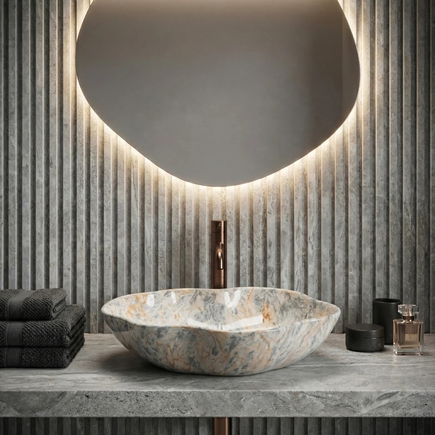 REA-U0620 - Aufsatzwaschbecken PEARL 38x50,5 cm Keramik/grau/beige/Steinoptik