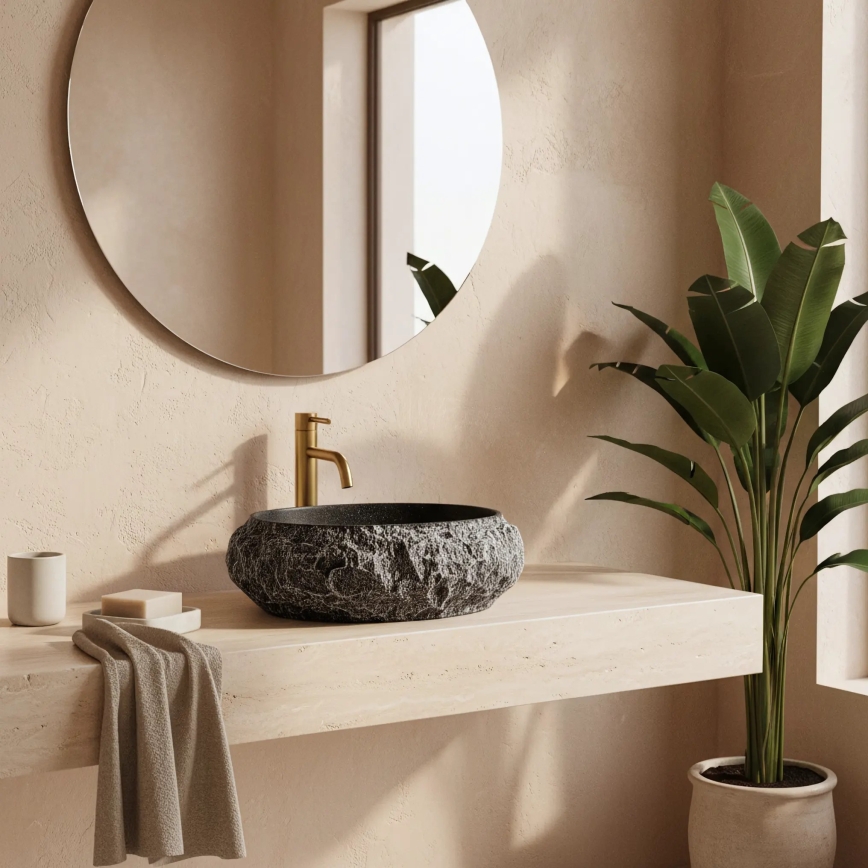 REA-U0634 - Aufsatzwaschbecken MIKA GABRO 38x50 cm schwarz/Steinoptik