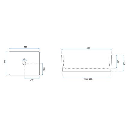 REA-U0669 - Aufsatzwaschbecken ANITA 37,5x48,5 cm Keramik/glänzend weiß