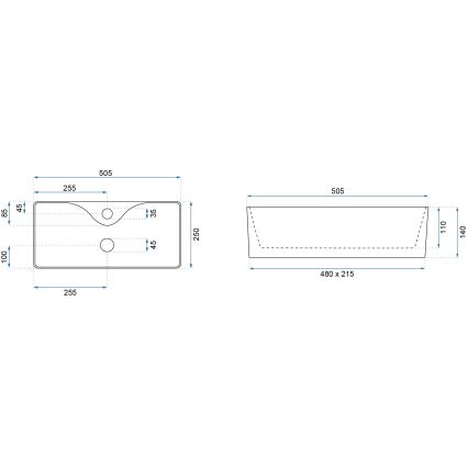 REA-U0699 - Aufsatzwaschbecken MERY 25x50,5 cm Keramik/glänzend weiß