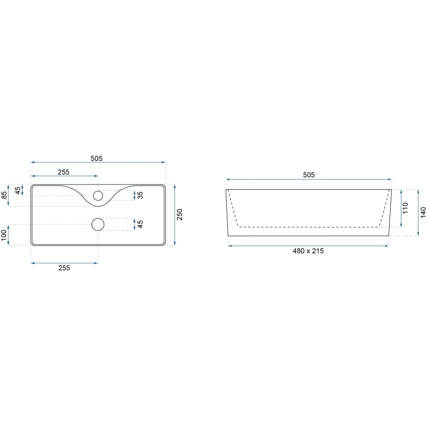 REA-U0699 - Aufsatzwaschbecken MERY 25x50,5 cm Keramik/glänzend weiß