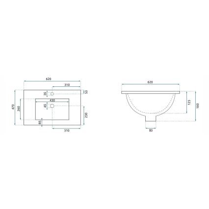 REA-U0786 - Einbau-Waschbecken DAFNE 47x62 cm Keramik/glänzend weiß