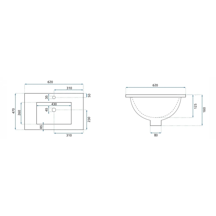 REA-U0786 - Einbau-Waschbecken DAFNE 47x62 cm Keramik/glänzend weiß