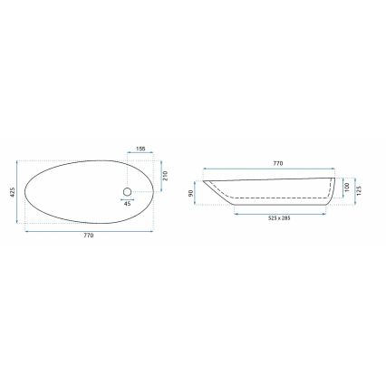 REA-U1500 - Aufsatzwaschbecken GRETA 42,5 x 77 cm, Keramik / glänzendes Weiß
