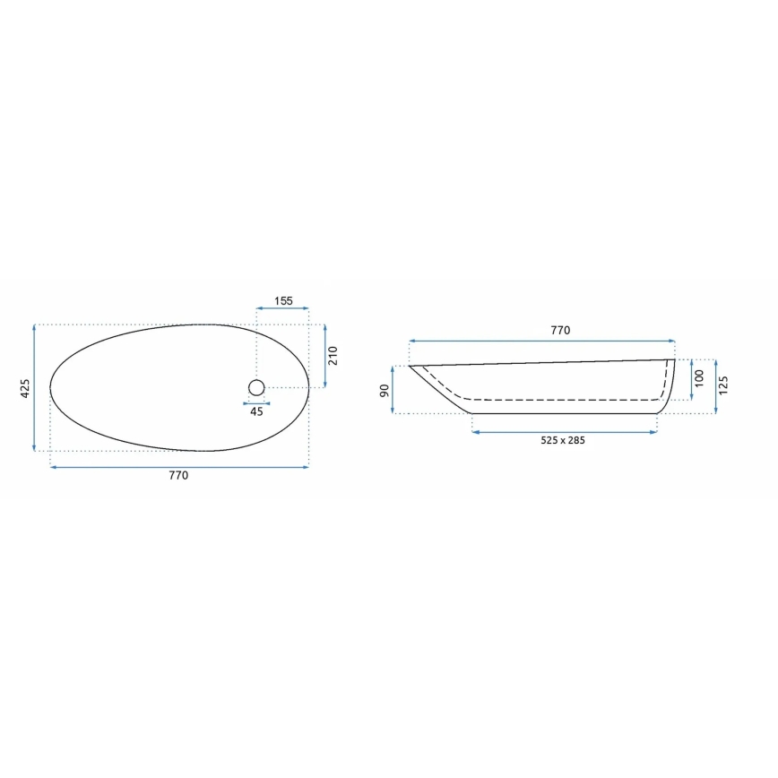 REA-U1500 - Aufsatzwaschbecken GRETA 42,5 x 77 cm, Keramik / glänzendes Weiß