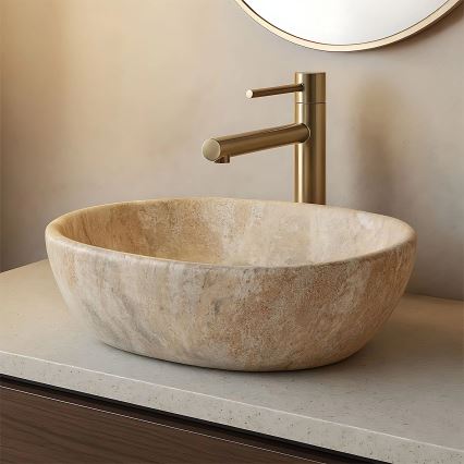 REA-U3000 - Aufsatzwaschbecken AMELIA 34,5x48 cm Keramik/beige/Steinoptik