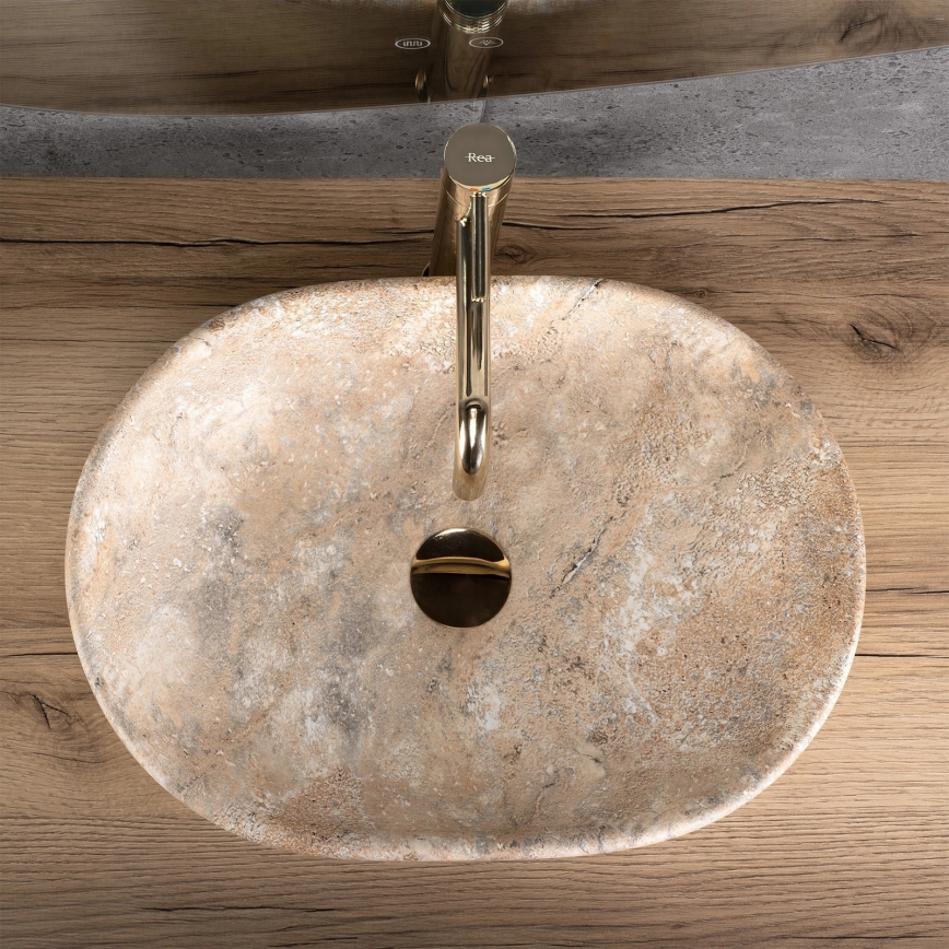 REA-U3000 - Aufsatzwaschbecken AMELIA 34,5x48 cm Keramik/beige/Steinoptik