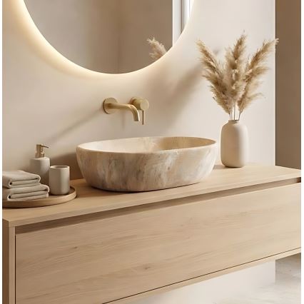 REA-U3000 - Aufsatzwaschbecken AMELIA 34,5x48 cm Keramik/beige/Steinoptik