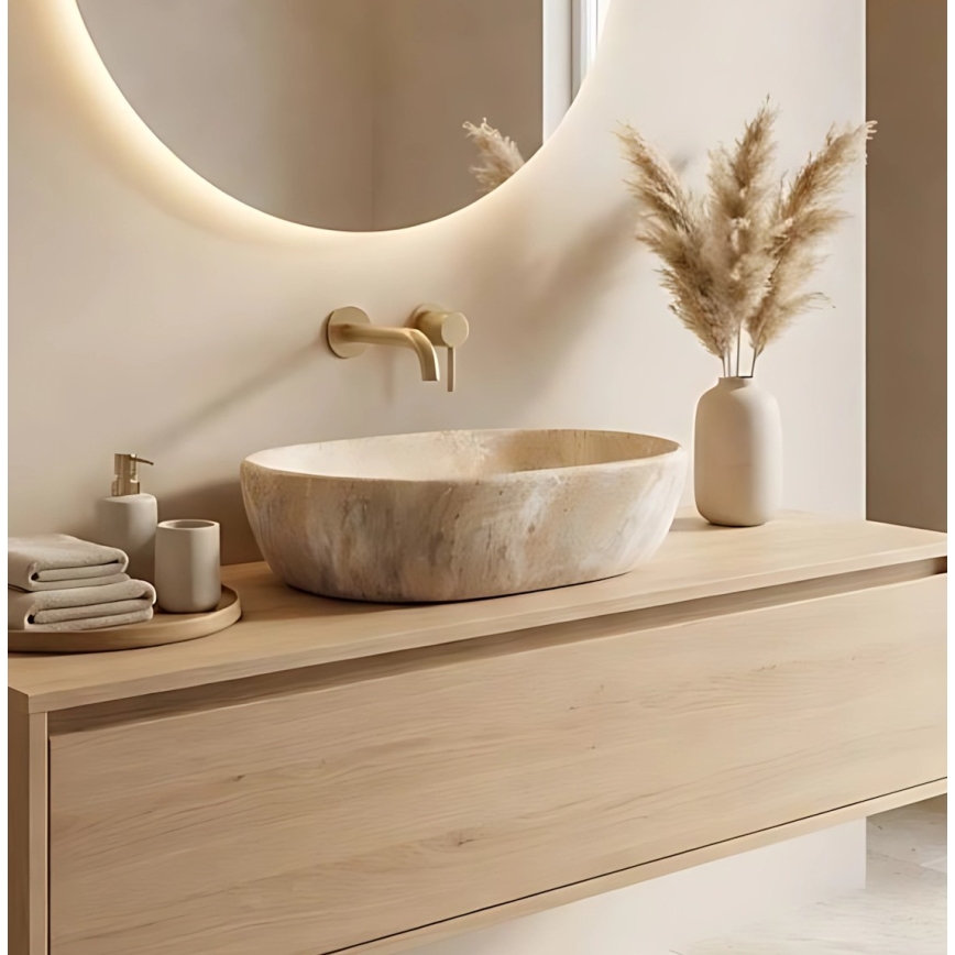 REA-U3000 - Aufsatzwaschbecken AMELIA 34,5x48 cm Keramik/beige/Steinoptik