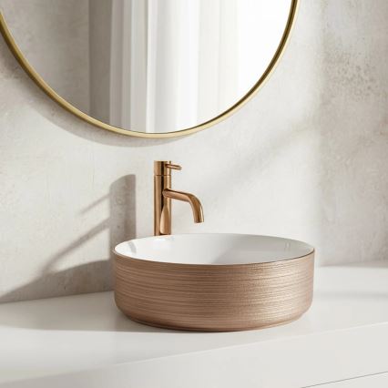 REA-U3303 - Aufsatzwaschbecken SAMI, Ø 37 cm, Keramik, Weiß/Gold