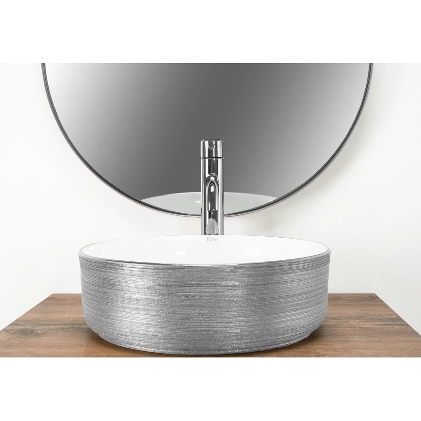 REA-U3304 - Aufsatzwaschbecken SAMI Ø 36 cm Keramik/weiß/silber