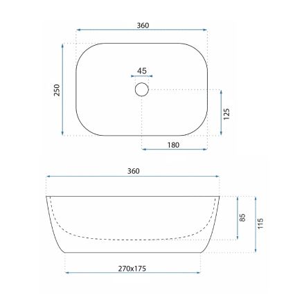 REA-U3321 - Aufsatzwaschbecken BELINDA MINI 25x36 cm Keramik/grau/Steinoptik