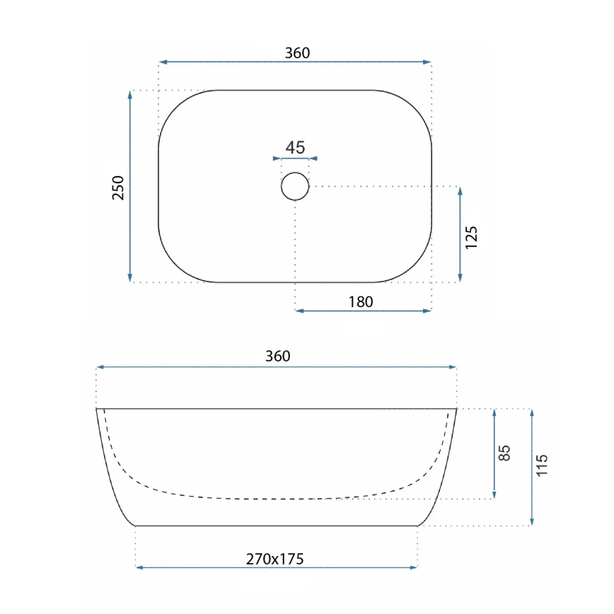 REA-U3321 - Aufsatzwaschbecken BELINDA MINI 25x36 cm Keramik/grau/Steinoptik