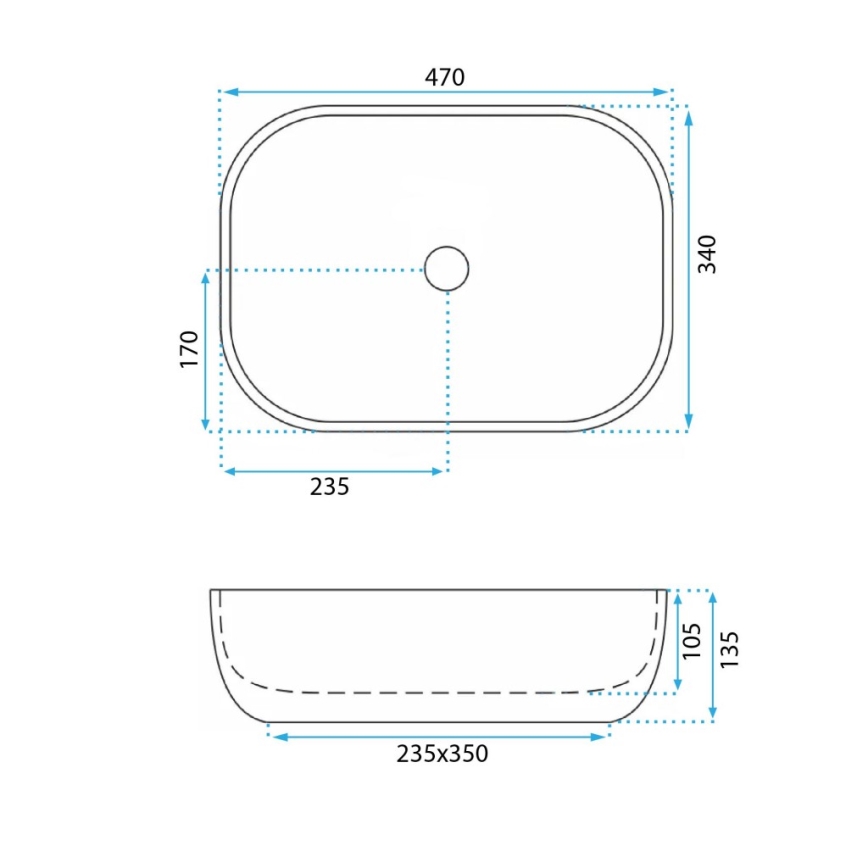 REA-U3323 - Aufsatzwaschbecken BELINDA 33,5x46,5 cm Keramik/Steinoptik