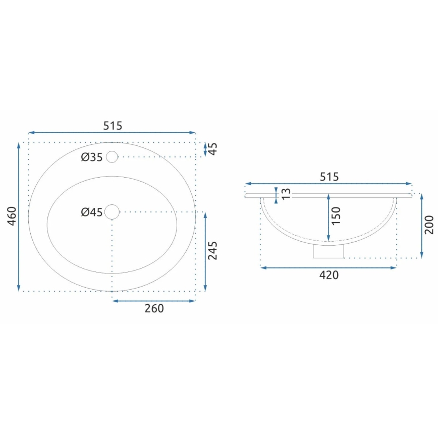 REA-U4122 - Einbauwaschbecken DALIA 46x51,5 cm Keramik/Hochglanzweiß