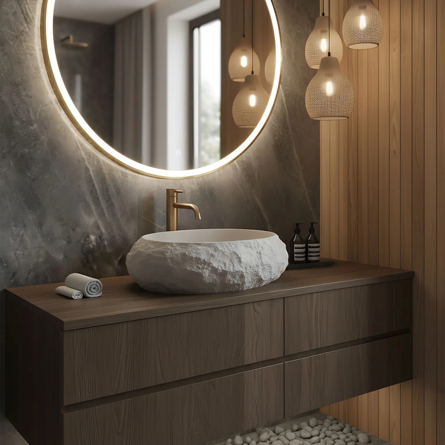 REA-U4332 - Aufsatzwaschbecken MIKA 38x50 cm beige/grau/Steinoptik