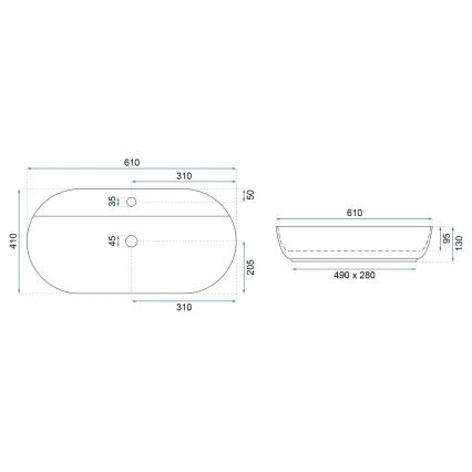 REA-U4589 - Aufsatzwaschbecken AURA 41 x 61 cm Keramik / glänzend, cremefarben